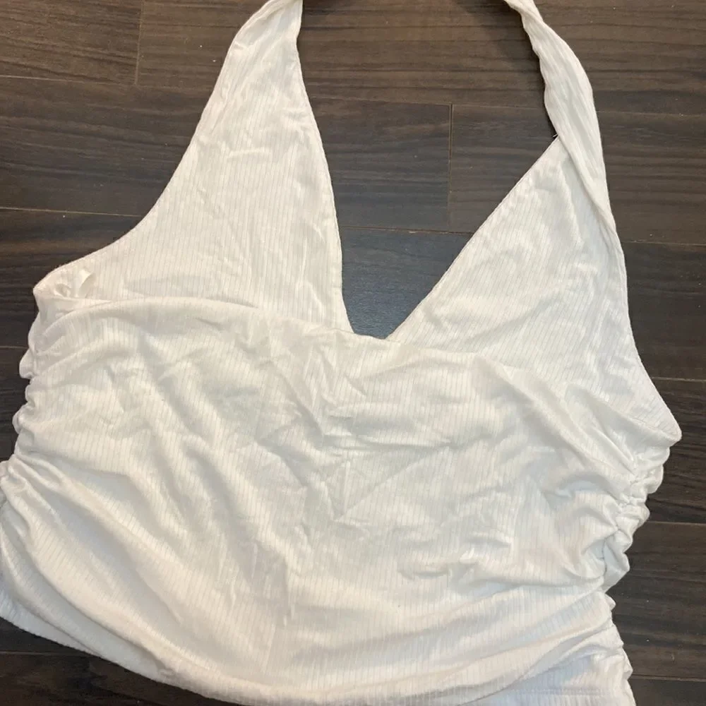 AFRM Ruched Ribbed Halter Top - White XL - Picture 5 of 6